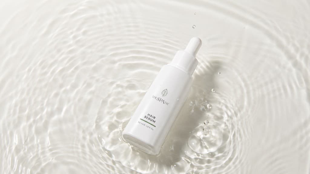 Hair serum bottle in water
