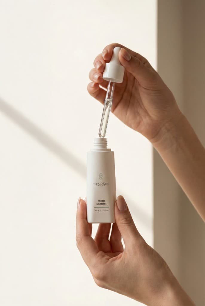 Hands applying The Spa Dr. Hair Serum